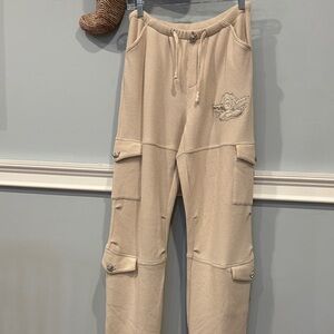 Boys Lie Beige Cargo Joggers with Embroidered Patch cherub